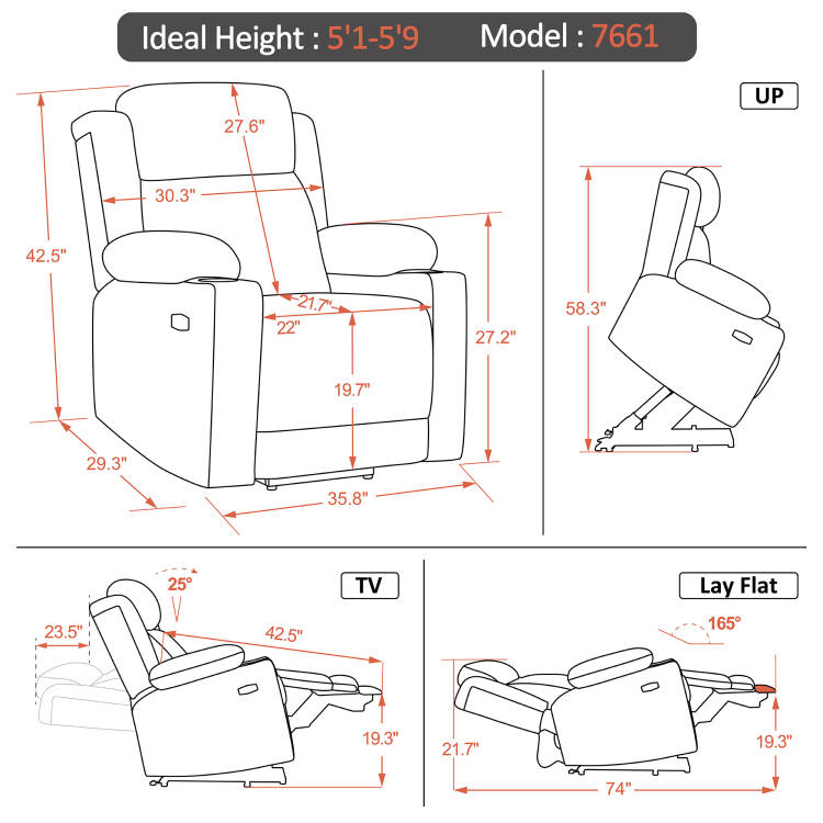 Recliner dimensions in feet sale