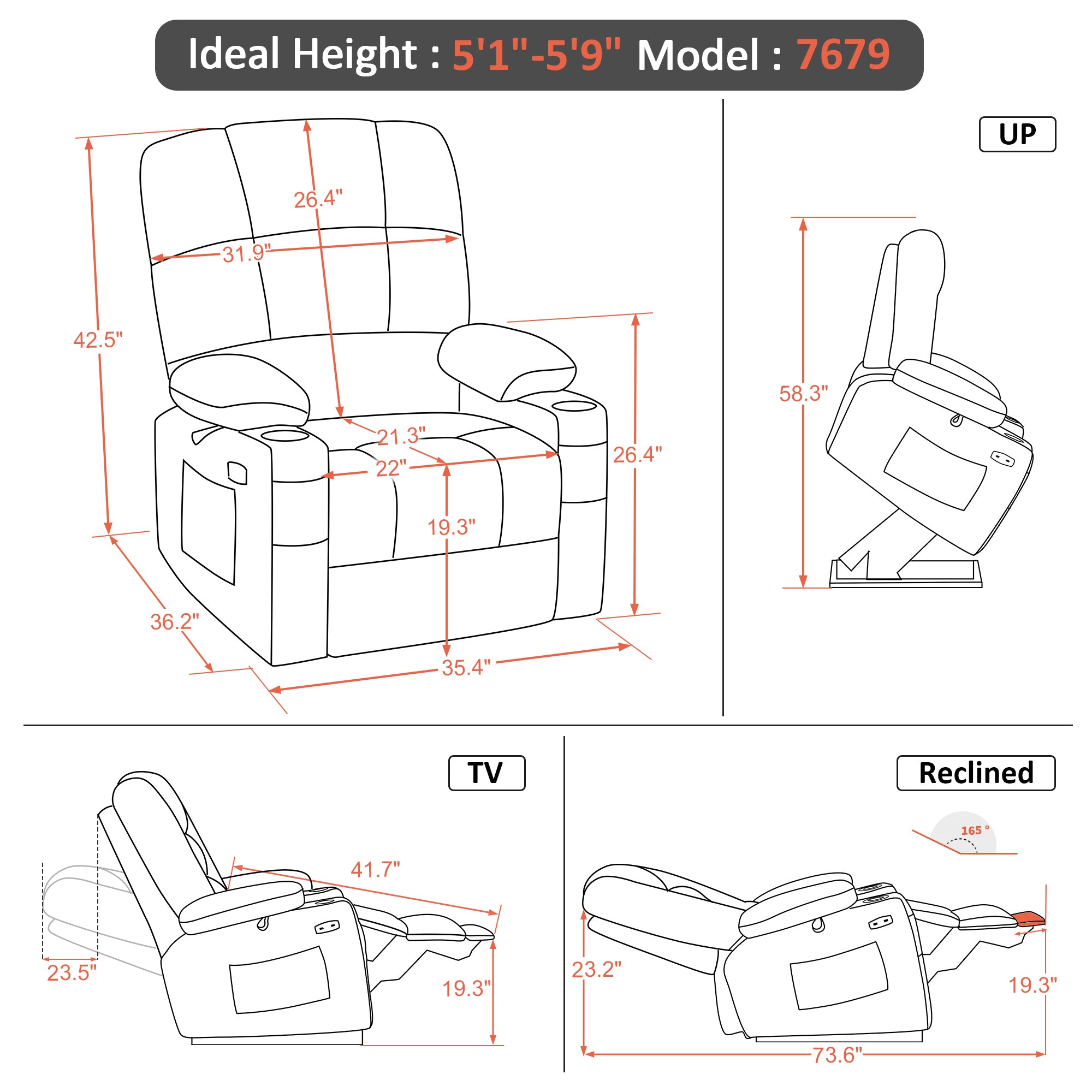 MCombo Dual Motor Power Lift Recliner Chair with Massage and Heat for Elderly People, Infinite Position, Home Button, Fabric 7680 Series