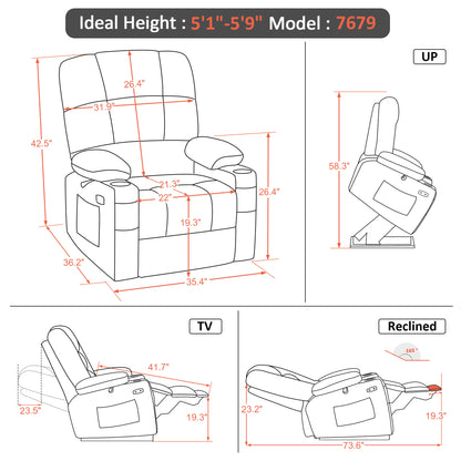 MCombo Dual Motor Power Lift Recliner Chair with Massage and Heat for Elderly People, Infinite Position, Home Button, Fabric 7680 Series