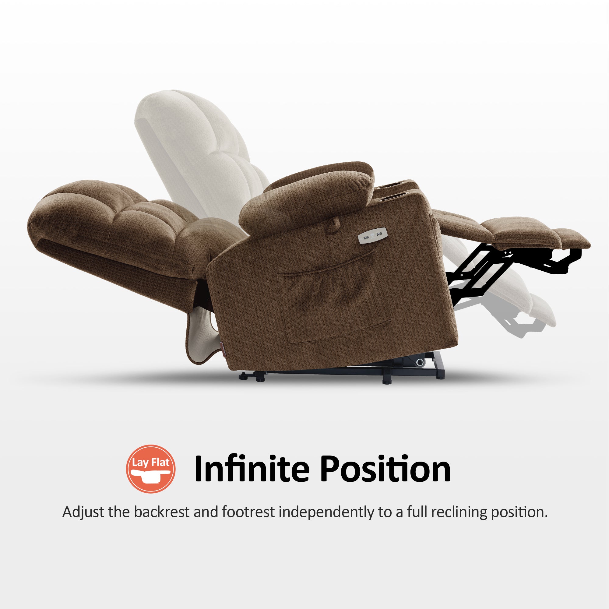 MCombo Dual Motor Power Lift Recliner Chair with Massage and Heat for Elderly People, Infinite Position, Home Button, Fabric 7680/7679