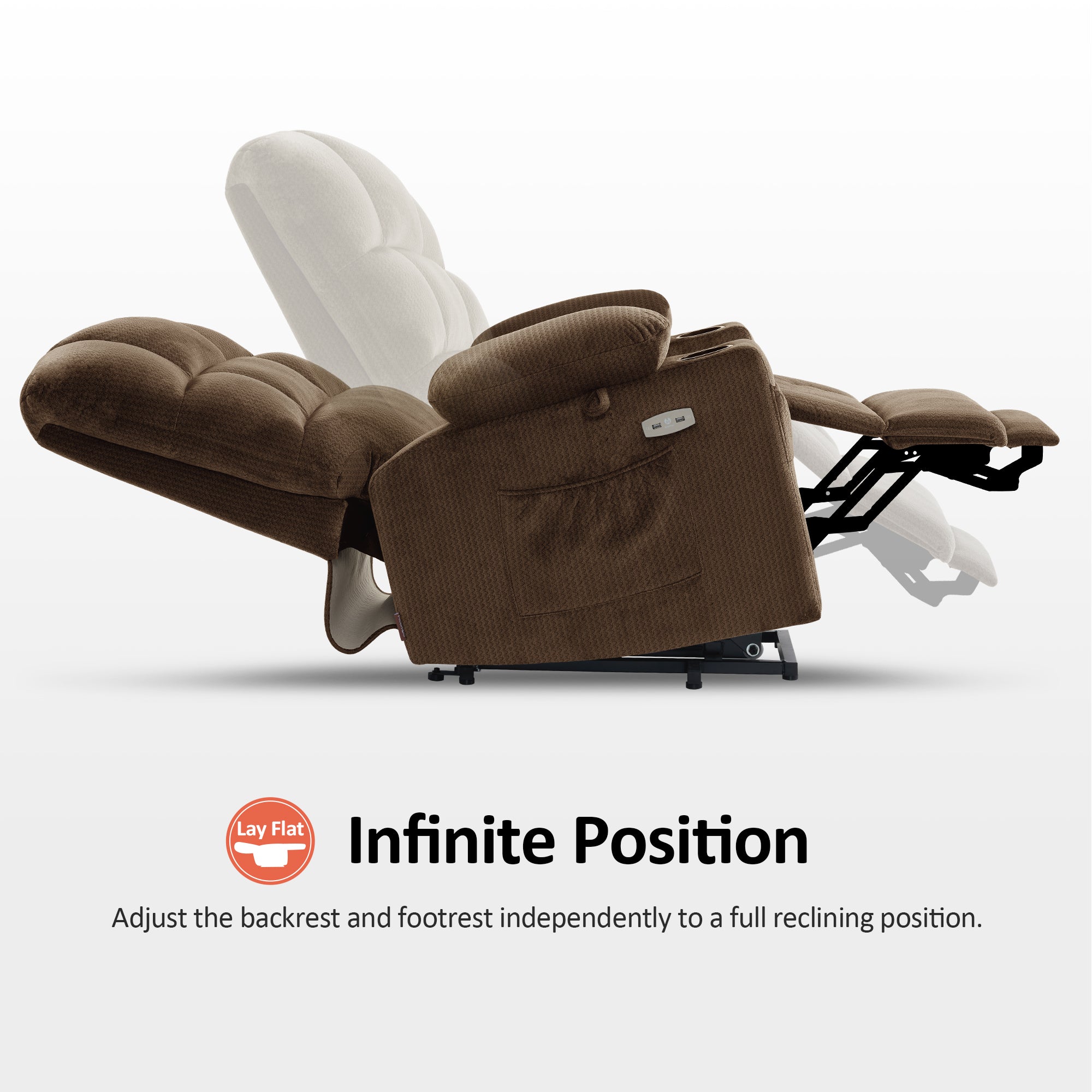 MCombo Dual Motor Power Lift Recliner Chair with Massage and Heat for Elderly People, Infinite Position, Home Button, Fabric 7680/7679