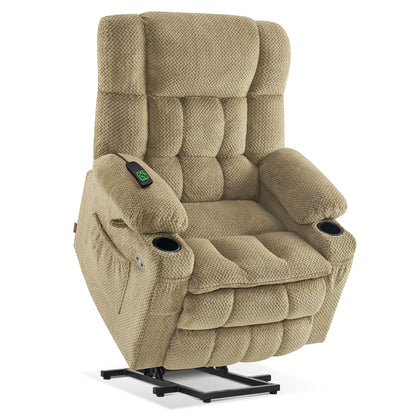 MCombo Dual Motor Power Lift Recliner Chair with Massage and Heat for Elderly People, Infinite Position, USB Ports, Cup Holders, Extended Footrest, Fabric, 7890 Series