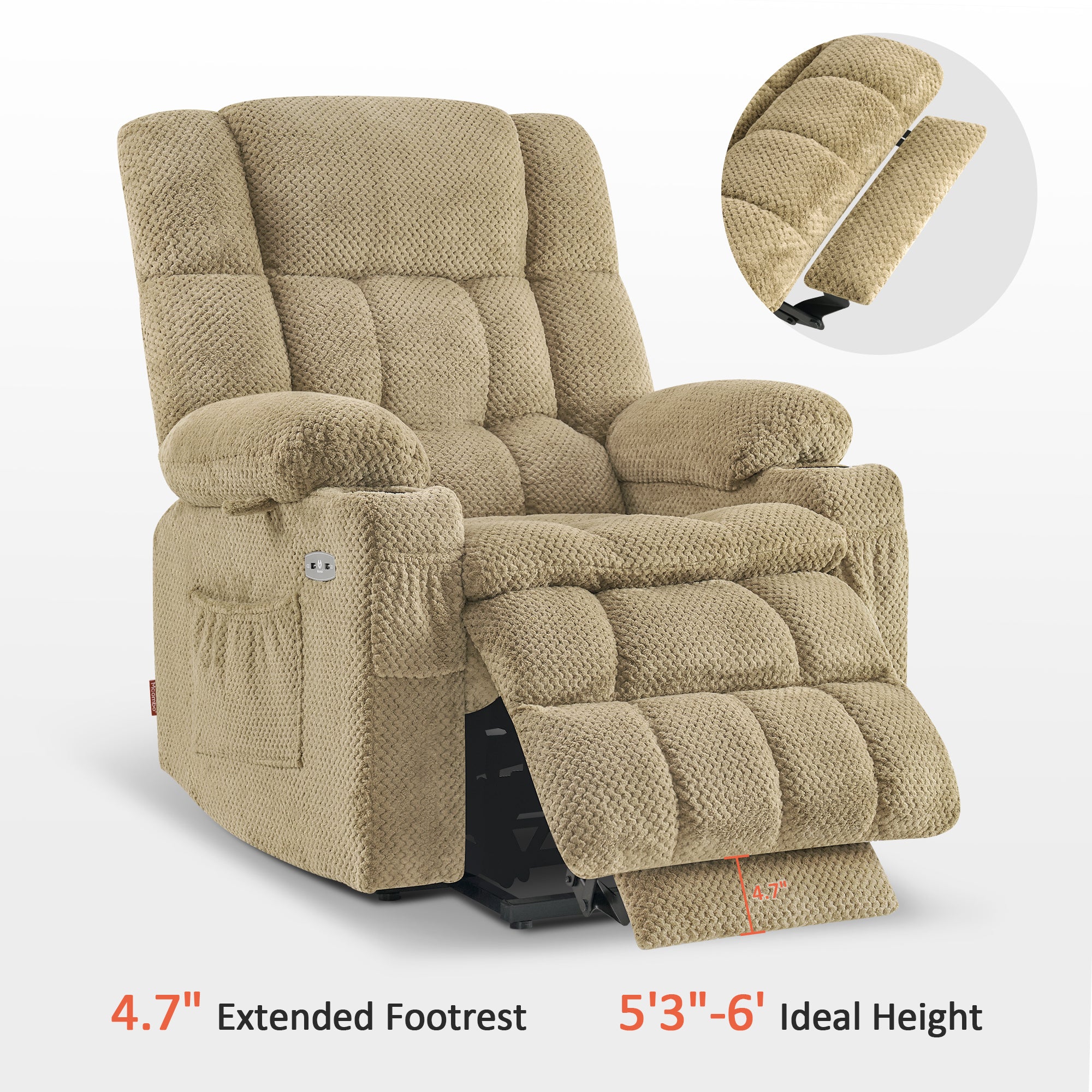 MCombo Dual Motor Power Lift Recliner Chair with Massage and Heat for Elderly People, Infinite Position, USB Ports, Cup Holders, Extended Footrest, Fabric, 7890 Series