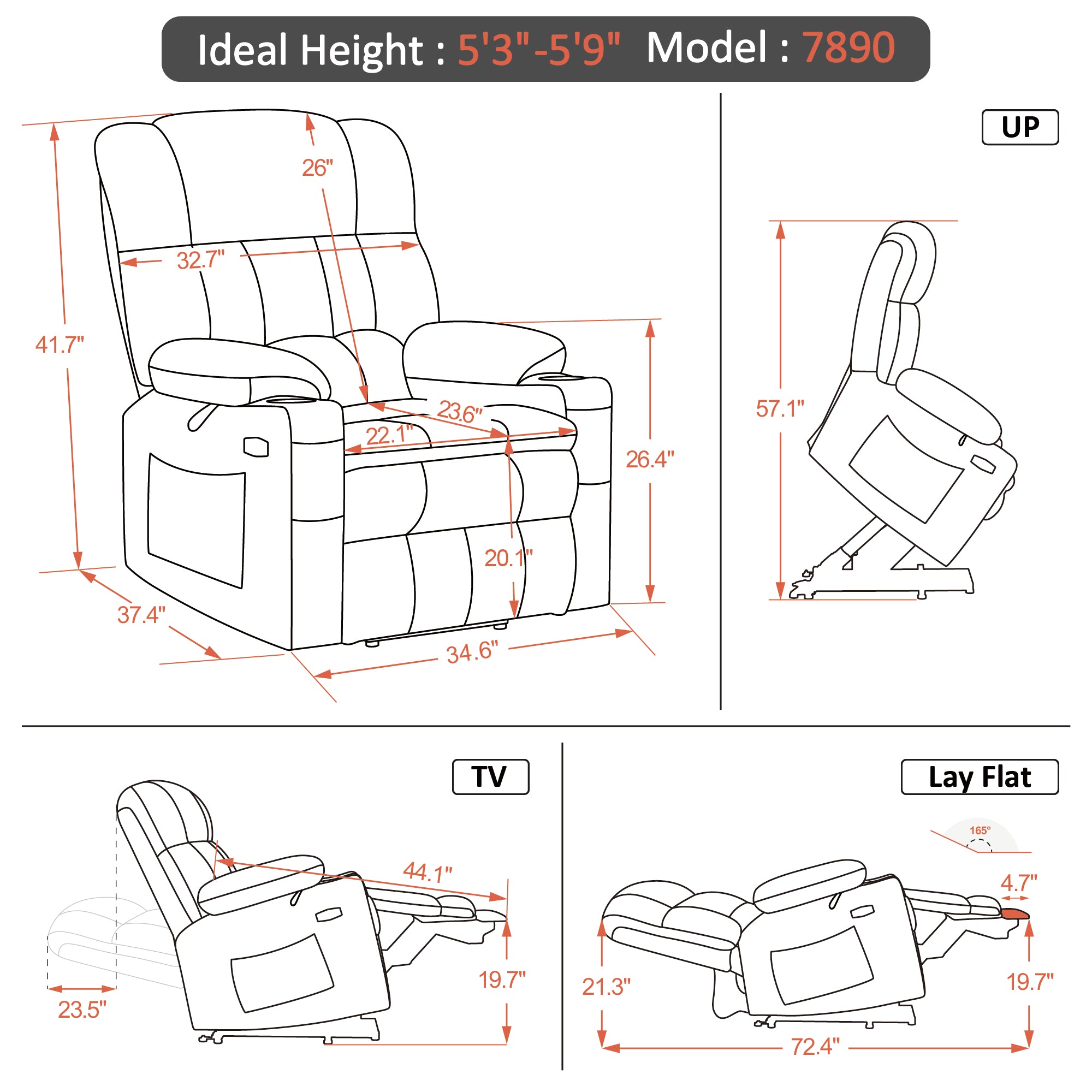 MCombo Dual Motor Power Lift Recliner Chair with Massage and Heat for Elderly People, Infinite Position, USB Ports, Cup Holders, Extended Footrest, Fabric, 7890 Series