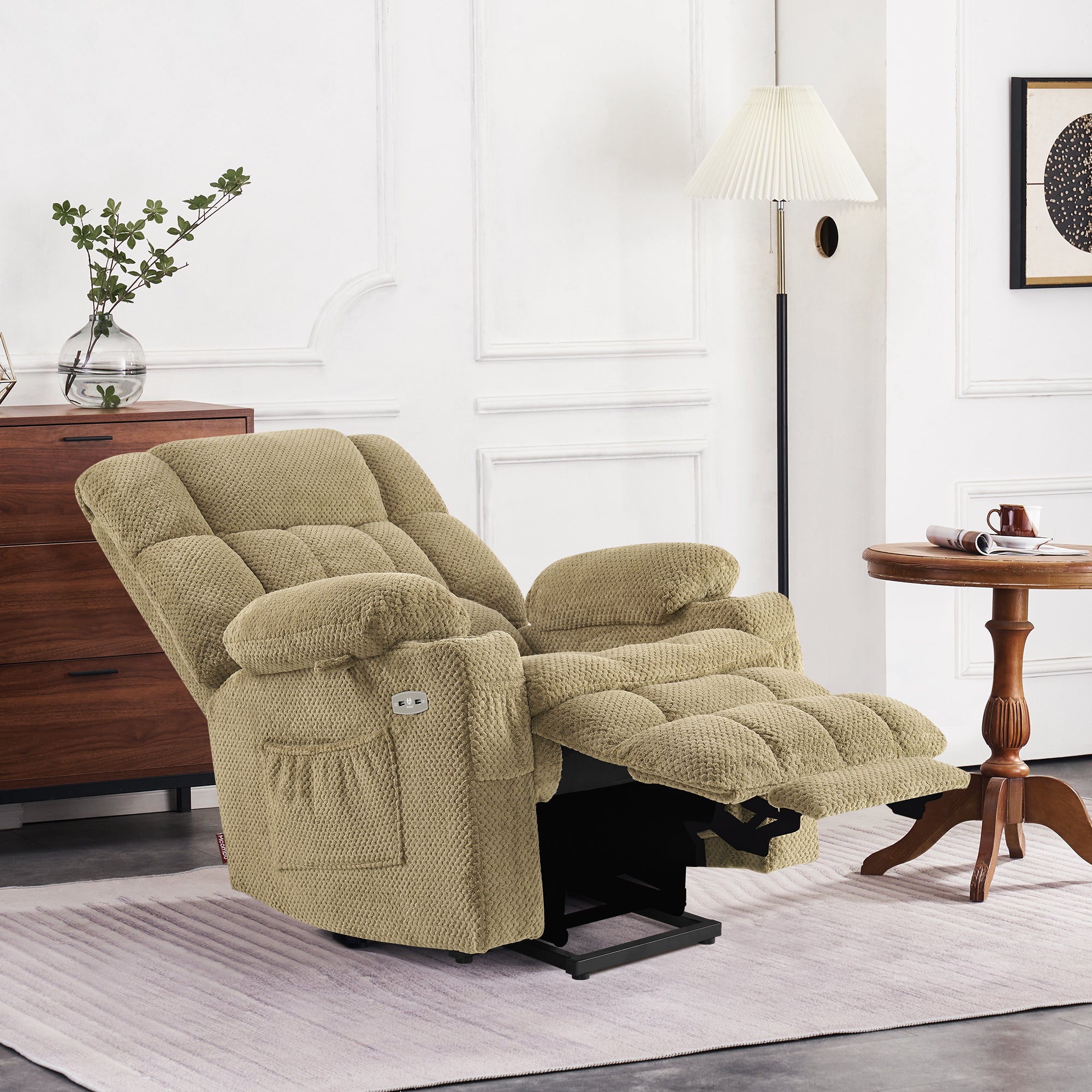 MCombo Dual Motor Power Lift Recliner Chair with Massage and Heat for Elderly People, Infinite Position, USB Ports, Cup Holders, Extended Footrest, Fabric, 7890 Series