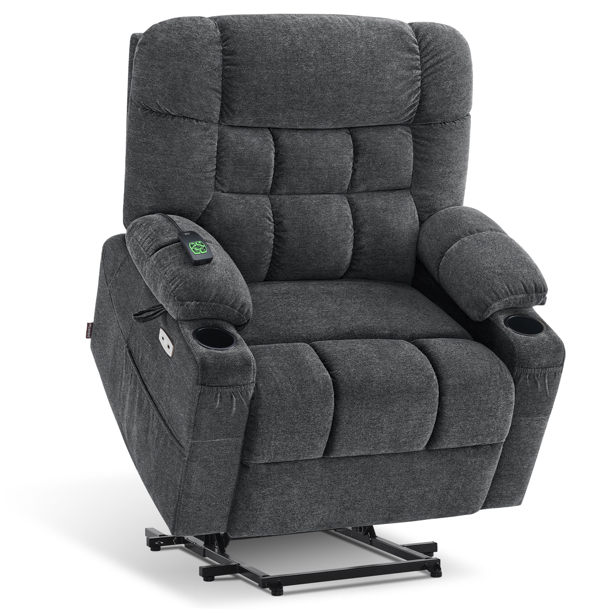 MCombo Dual Motor Power Lift Recliner Chair Sofa with Massage and Dual Heating for Elderly People, Infinite Position, USB&Type-C Ports, Fabric R7070 (Medium-Wide)