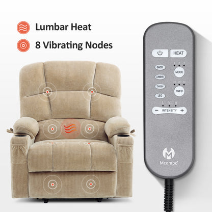 MCombo Dual Motor Power Lift Recliner Chair with Massage and Heat for Elderly People, Infinite Position, Home Button, Fabric 7680/7679