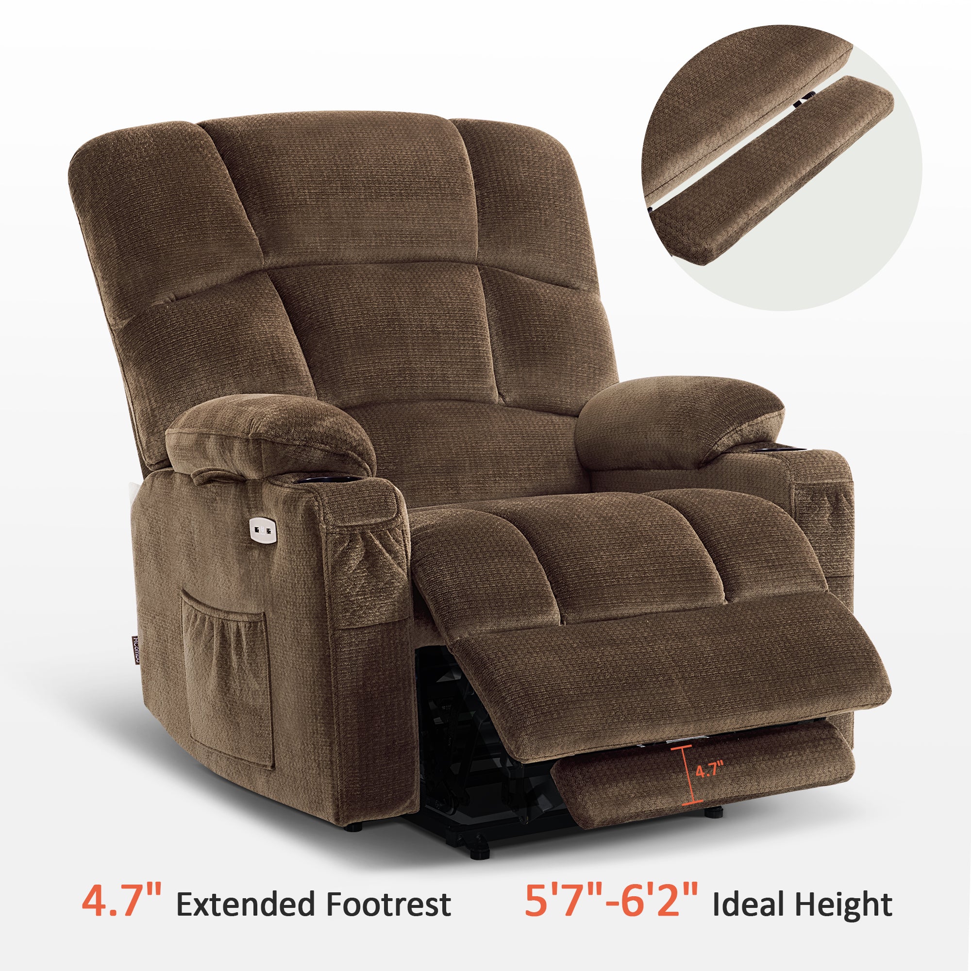 MCombo Dual Motor Power Lift Recliner Chair with Massage and Heat for Elderly People, Infinite Position, Home Button, Fabric 7680/7679