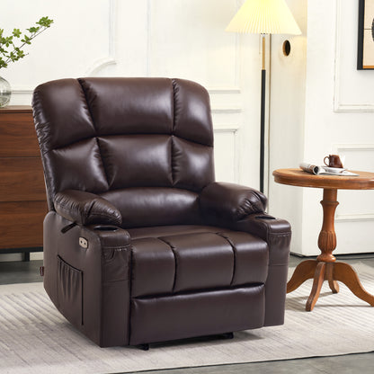 MCombo Dual Motor Large Power Lift Recliner Chair with Massage and Heat for Elderly Big and Tall People, Infinite Position, Extended Footrest, Faux Leather 7680 Series