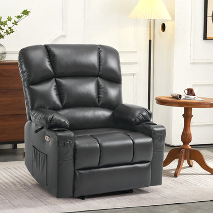 MCombo Dual Motor Large Power Lift Recliner Chair with Massage and Heat for Elderly Big and Tall People, Infinite Position, Extended Footrest, Faux Leather 7680 Series