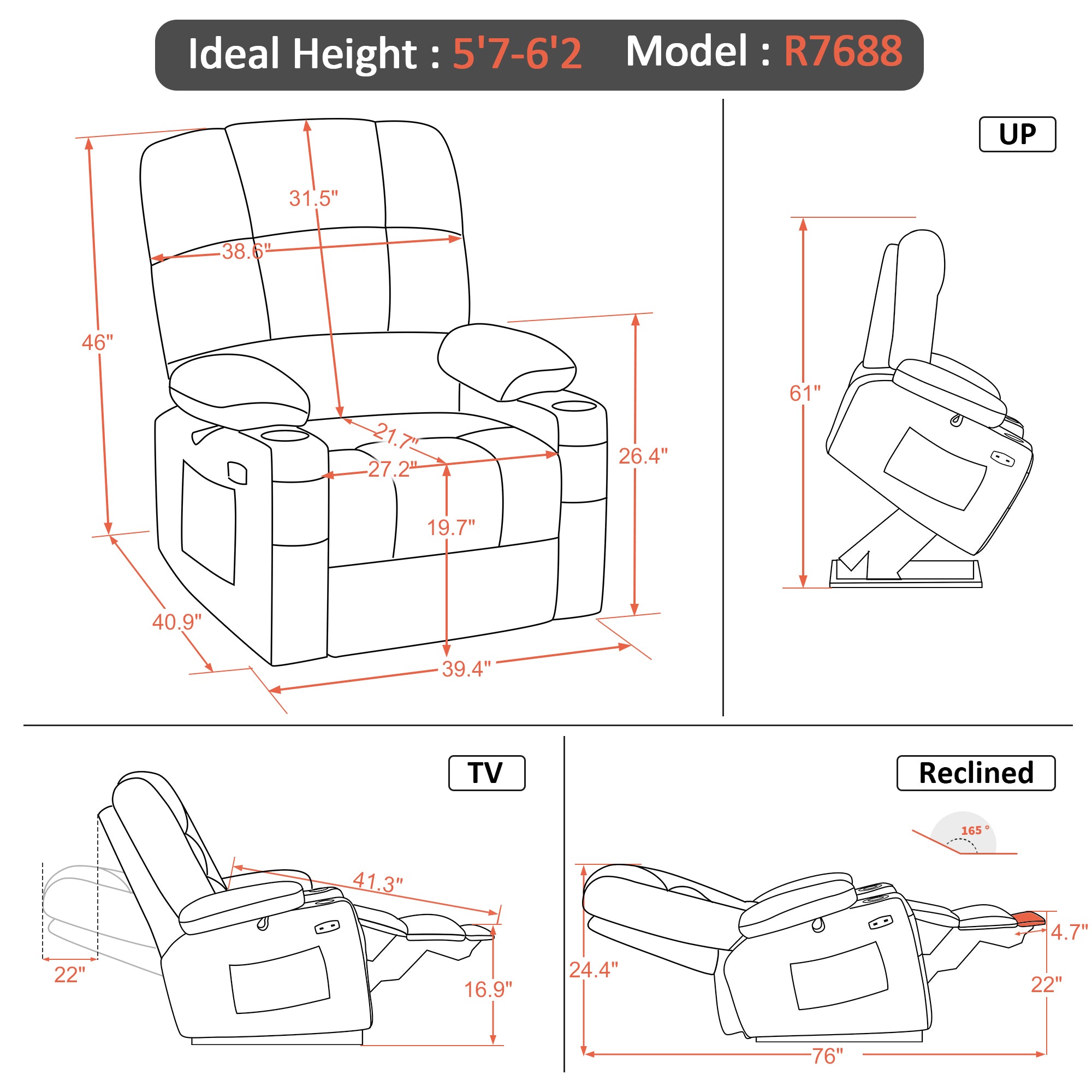 MCombo Dual Motor Large Power Lift Recliner Chair with Massage and Heat for Elderly Big and Tall People, Infinite Position, Extended Footrest, Faux Leather 7680 Series