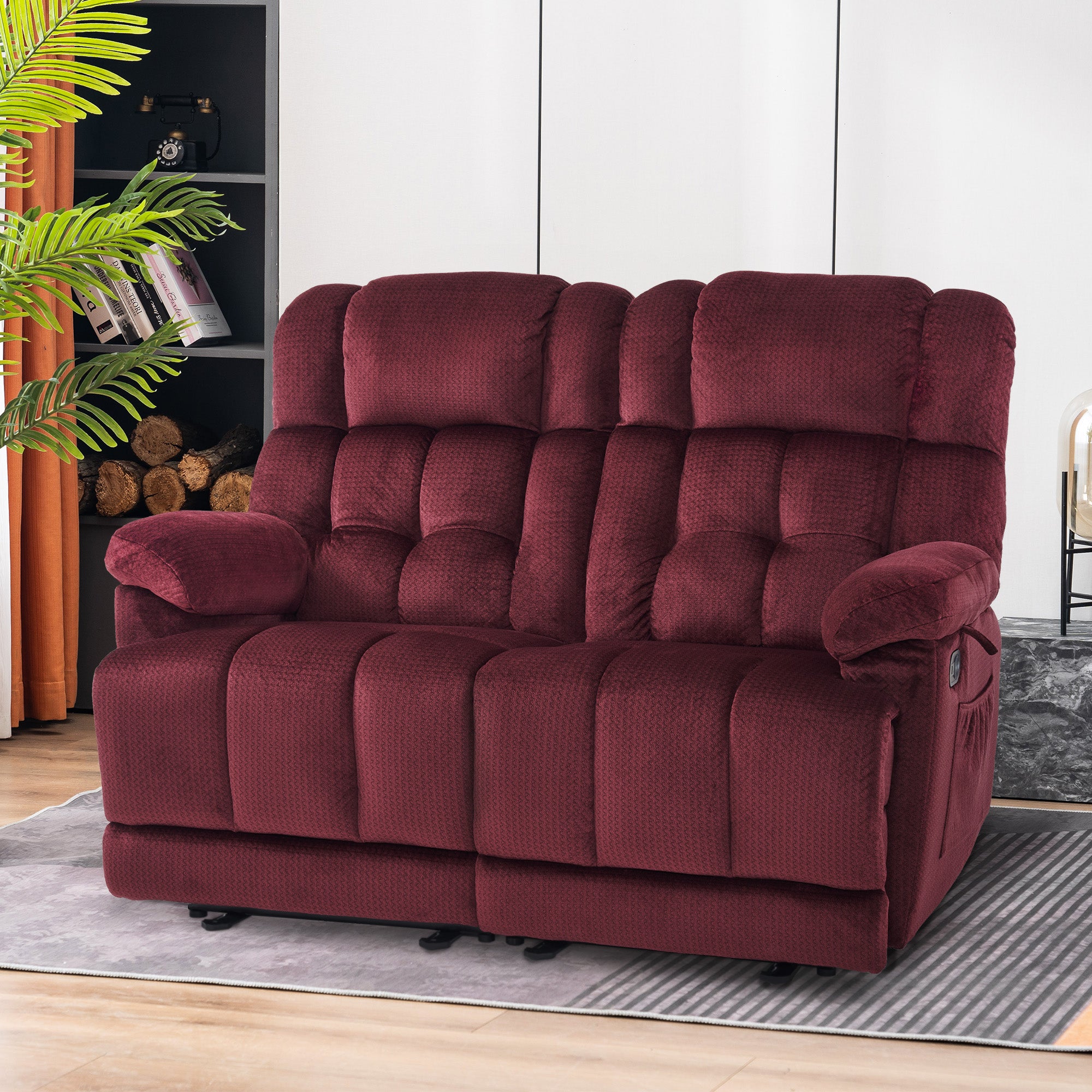 MCombo Fabric Power Loveseat Recliner, Electric Reclining Loveseat Sofa with Heat and Massage, USB Charge Port for Living Room 6237