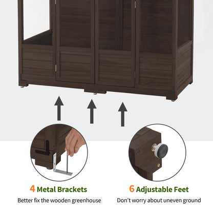 Mcombo Wooden Greenhouse, Walk-in Outdoor Greenhouse with Openable Roof and Lockable Door, 0899