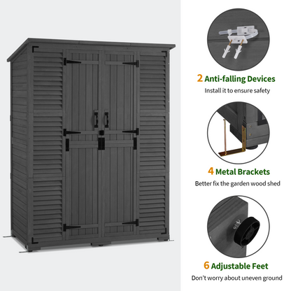 MCombo Large Outdoor Storage Shed with 6 Shelves, Outside Tool Wooden Storage Cabinet with Double Lockable Doors, Oversize Garden Tool Shed with Waterproof Asphalt Roof for Patio Yard Lawn , 1738