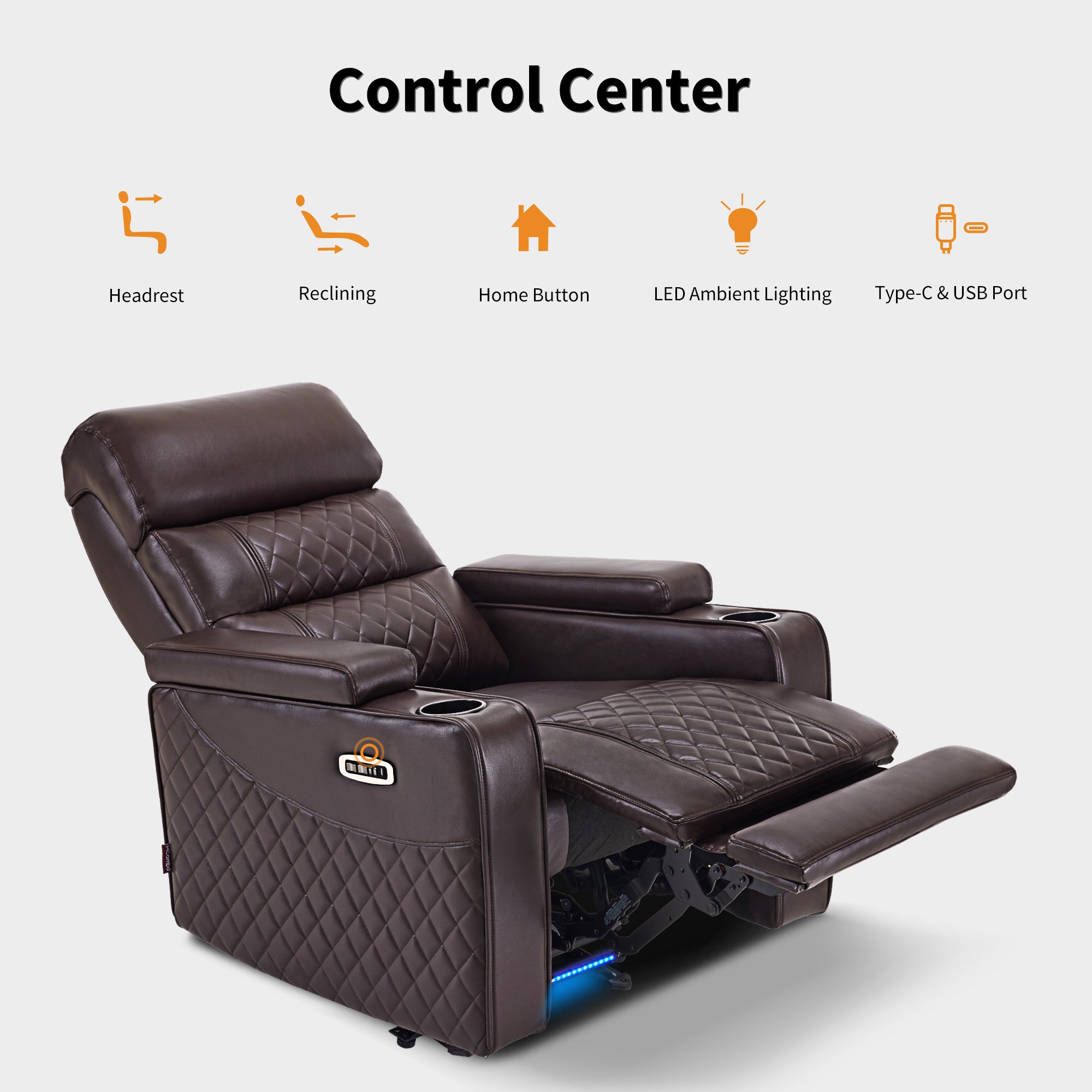 MCombo Power Recliner Chair with Adjustable Headrest for Living Room, Electric Reclining Sofa with USB & Type-C Port, Armrest Storage & LED Light HTS432