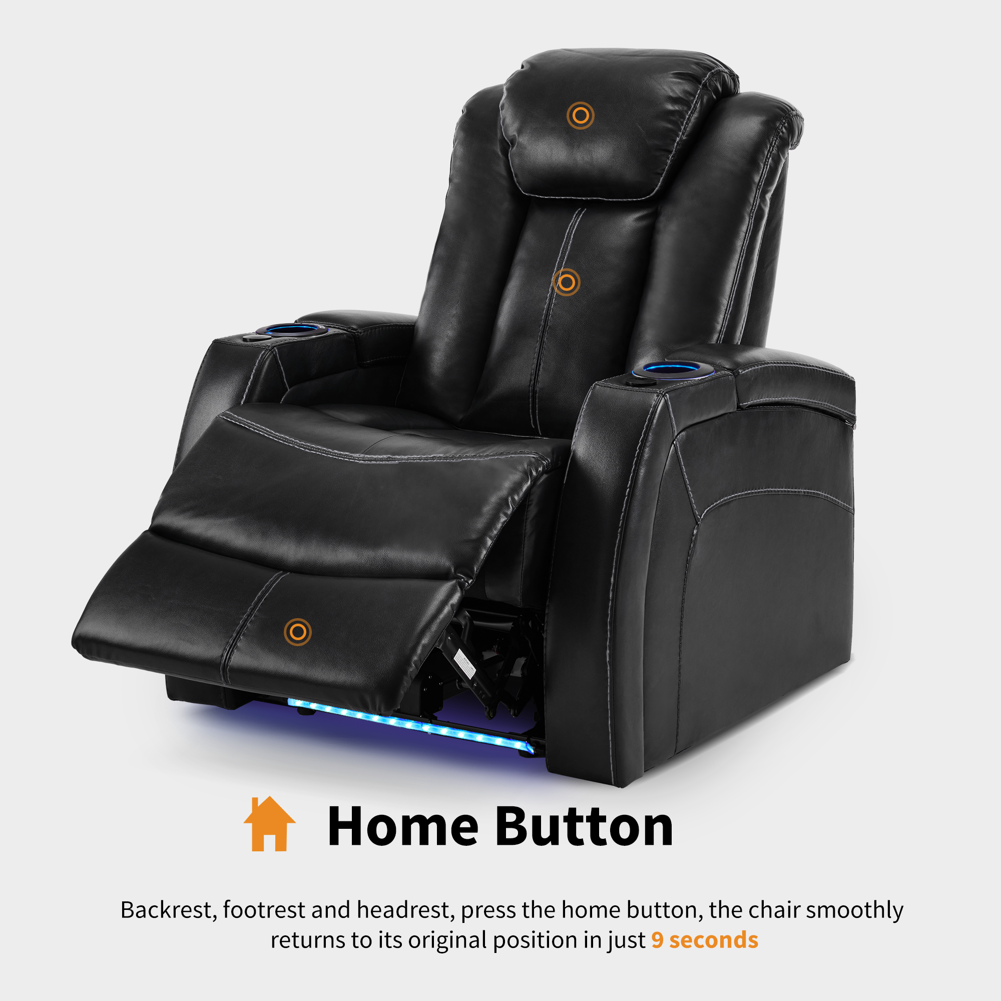 MCombo Home Theater Seating with Adjustable Headrest, Dual Motor Power Recliner Chair with Tray Table, Movie Reclining Sofa with USB, Ambient Lighting & Hidden Arm Storage HTS422