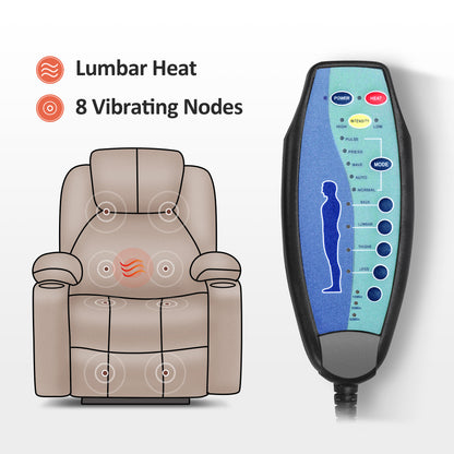 MCombo Power Lift Recliner Chair with Massage and Heat for Elderly, 3 Positions, 2 Side Pockets and Cup Holders, USB Ports, Faux Leather 7040 Series