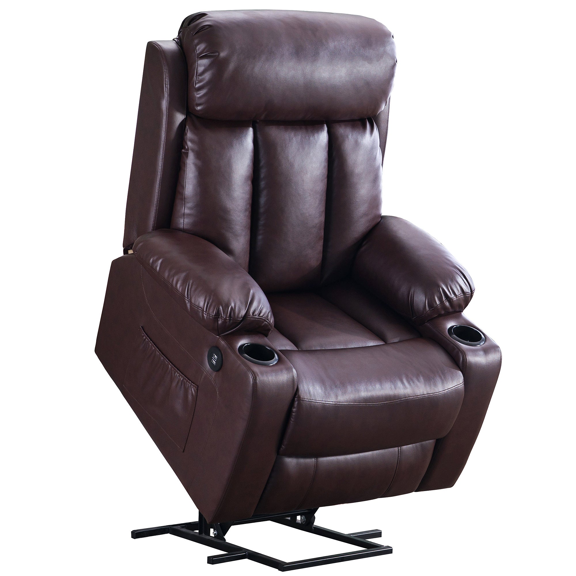 MCombo Large Power Lift Recliner Chair Sofa, without Extended Footrest, Faux Leather, Dark Brown 7406