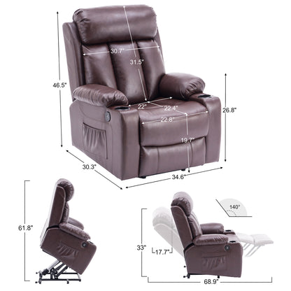 MCombo Large Power Lift Recliner Chair Sofa, without Extended Footrest, Faux Leather, Dark Brown 7406