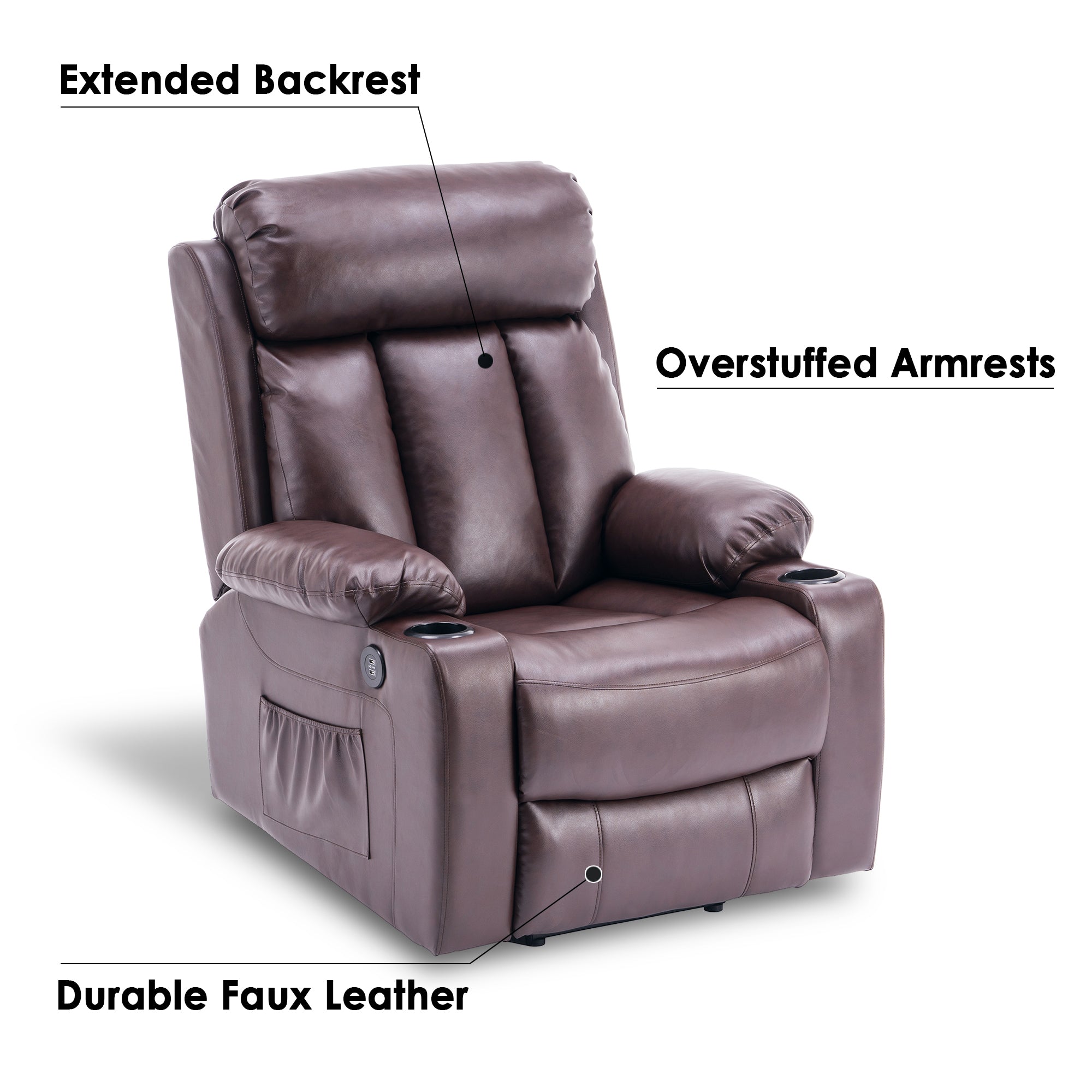 MCombo Large Power Lift Recliner Chair Sofa, without Extended Footrest, Faux Leather, Dark Brown 7406