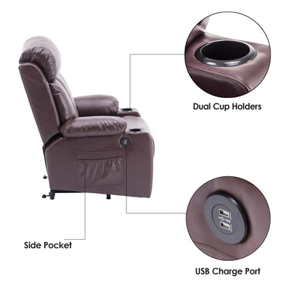 MCombo Large Power Lift Recliner Chair Sofa, without Extended Footrest, Faux Leather, Dark Brown 7406