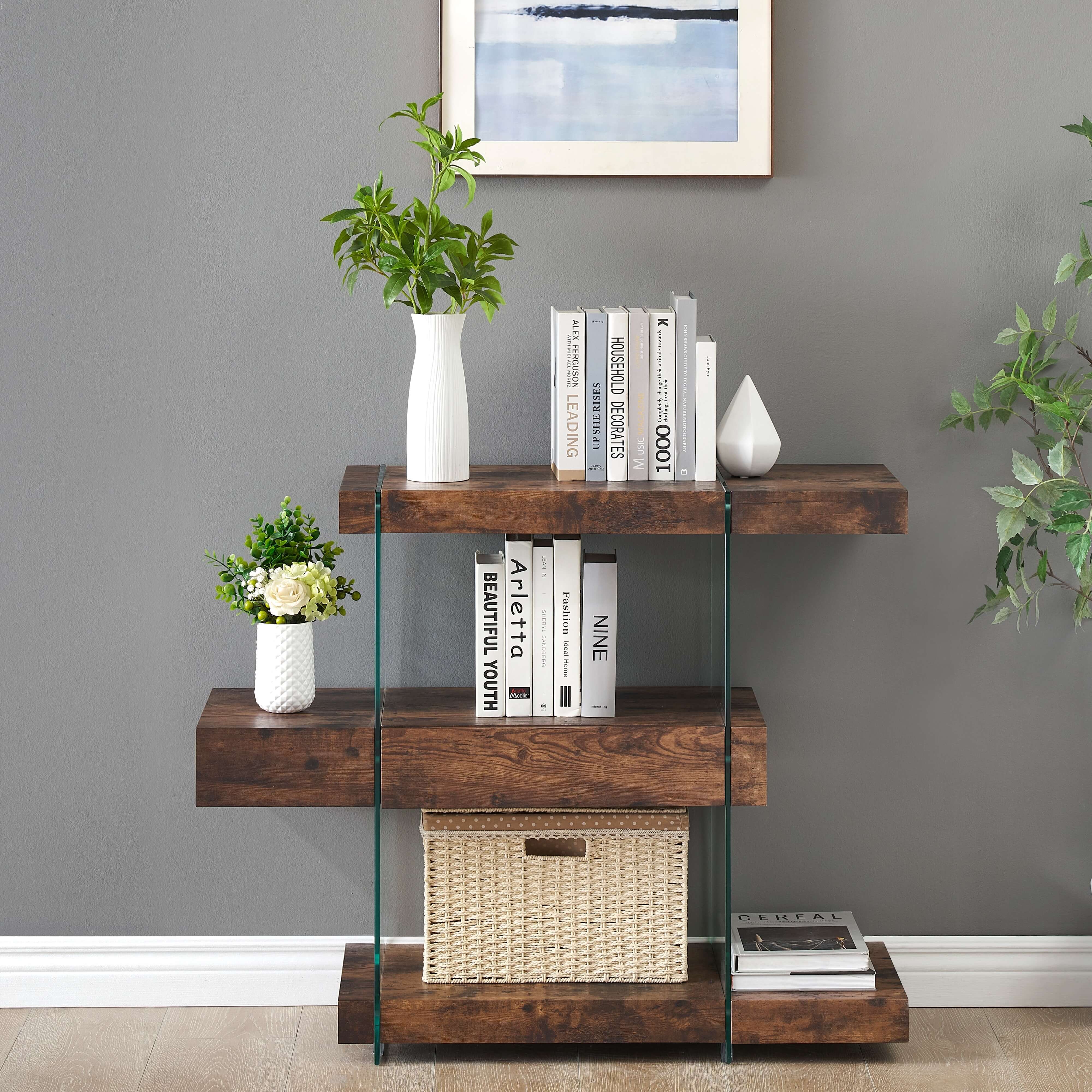 Glass Console Table with Storage Shelves, 5104