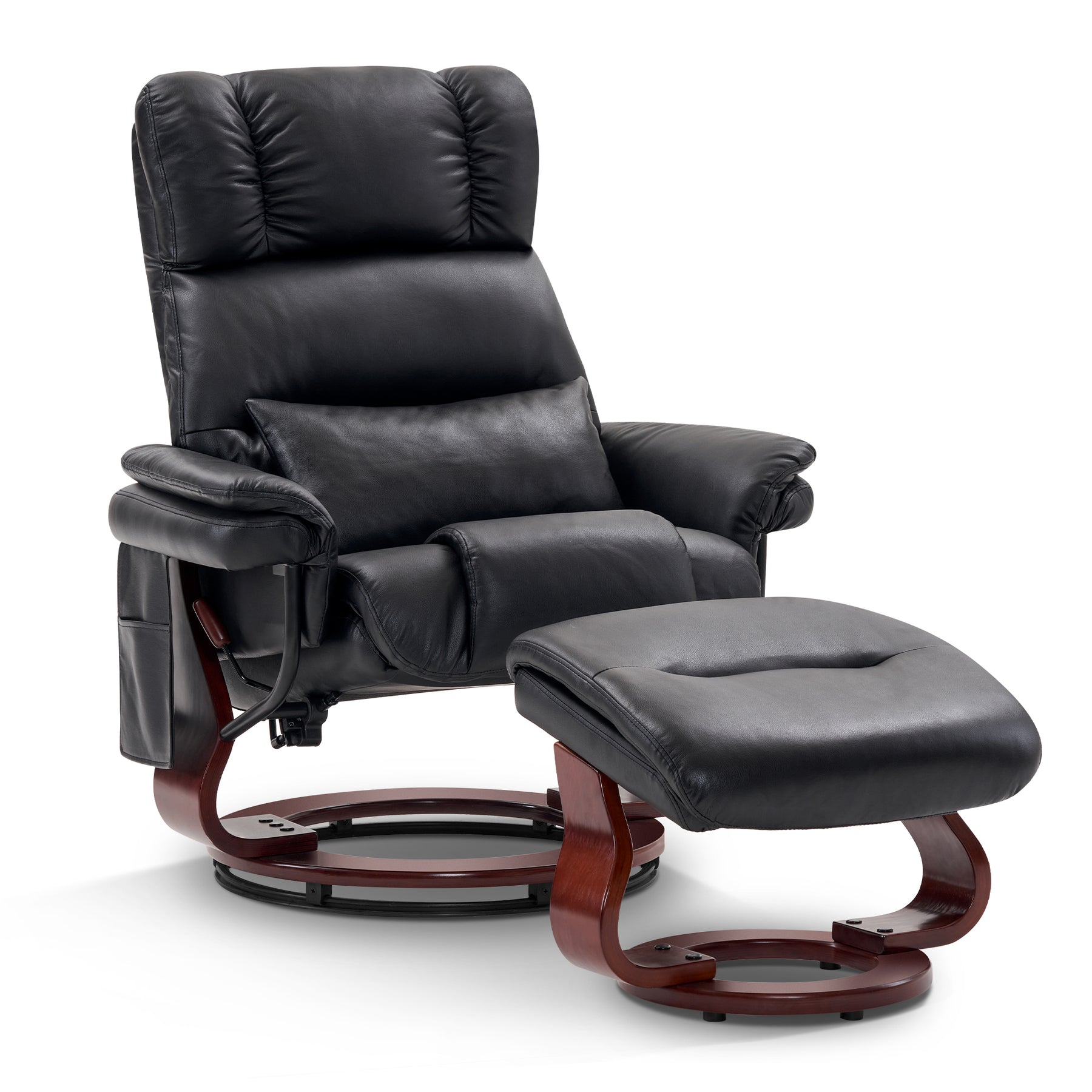 Mcombo leather soft swiveling recliner chair with wrapped best sale swiveling wood base and matching ottoman