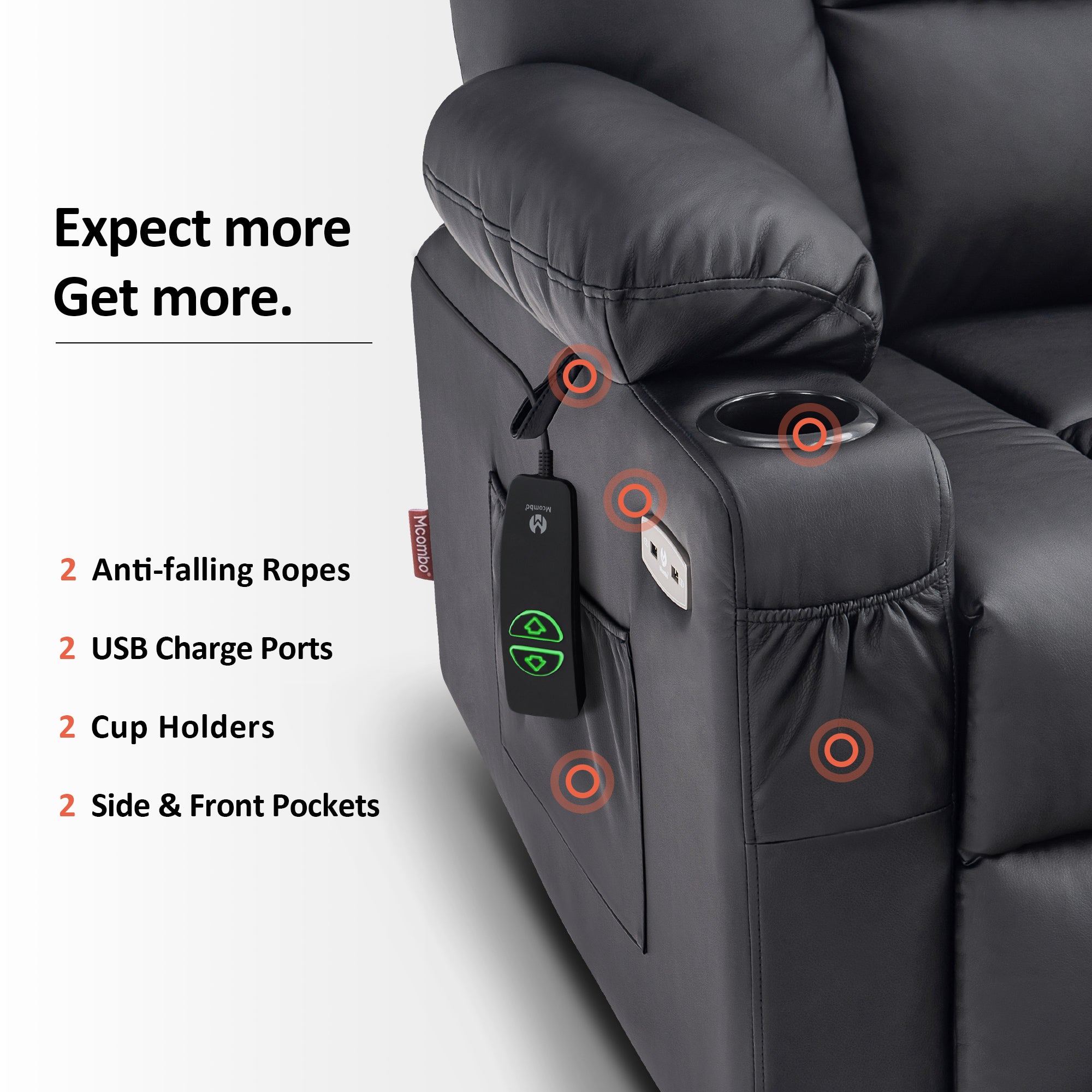 Power Lift Recliner Chair for Elderly, Massage and Heat, Faux Leather 7519|7539|7569|R7541