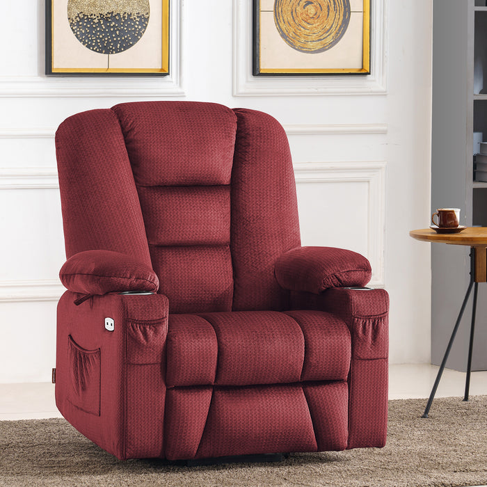 MCombo Electric Power Lift Recliner Chair with Massage and Heat for Elderly, Extended Footrest, Hand Remote Control, Cup Holders, USB Ports, Fabric Large(#7549)