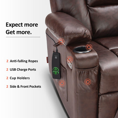 MCombo Power Lift Recliner Chair with Massage and Heat for Elderly, Extended Footrest, 3 Positions, Cup Holders, USB Ports, Faux Leather 7519 Series