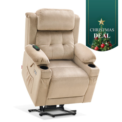 Power Lift Recliner Chair for Elderly, Dual Motor, Massage and Heat, Fabric 7660|7661|7662