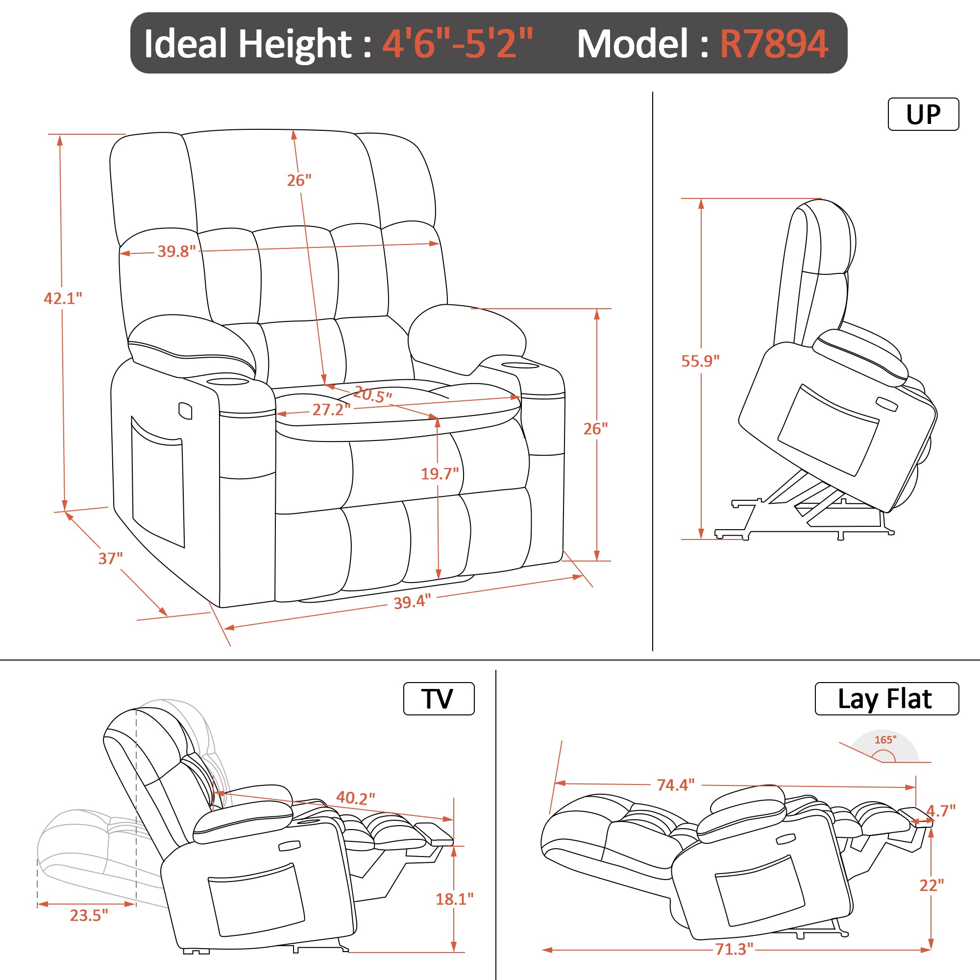 MCombo Dual Motor Power Lift Recliner Chair with Massage and Heat for Elderly People, Infinite Position, USB Ports, Cup Holders, Extended Footrest, Fabric, 7890 Series