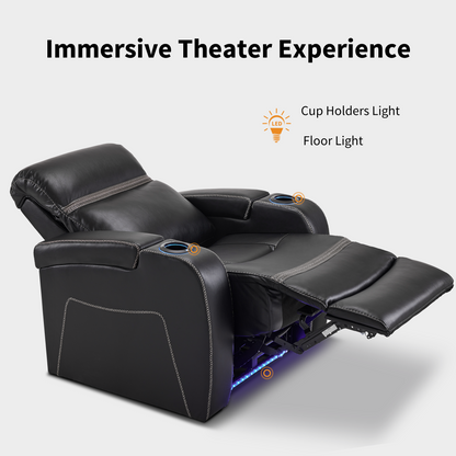 MCombo Power Recliner Chair with Adjustable Headrest, Home Theater Seating with USB Port, LED Light & Armrest Storage, Electric Reclining Chair for Living Room HTS400