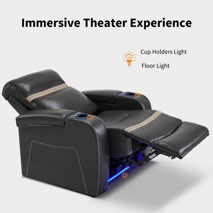 MCombo Power Recliner Chair with Adjustable Headrest, Home Theater Seating with USB Port, LED Light & Armrest Storage, Electric Reclining Chair for Living Room HTS400