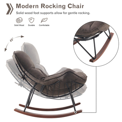 Mcombo Modern Accent Rocking Chairs with Ottoman, Leathaire Upholstered Glider Rocker for Baby Nursery, Lounge Armchair for Living Room Bedroom HQ203