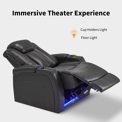 MCombo Home Theater Seating with Adjustable Headrest, Dual Motor Power Recliner Chair with Tray Table, Movie Reclining Sofa with USB, Ambient Lighting & Hidden Arm Storage HTS422