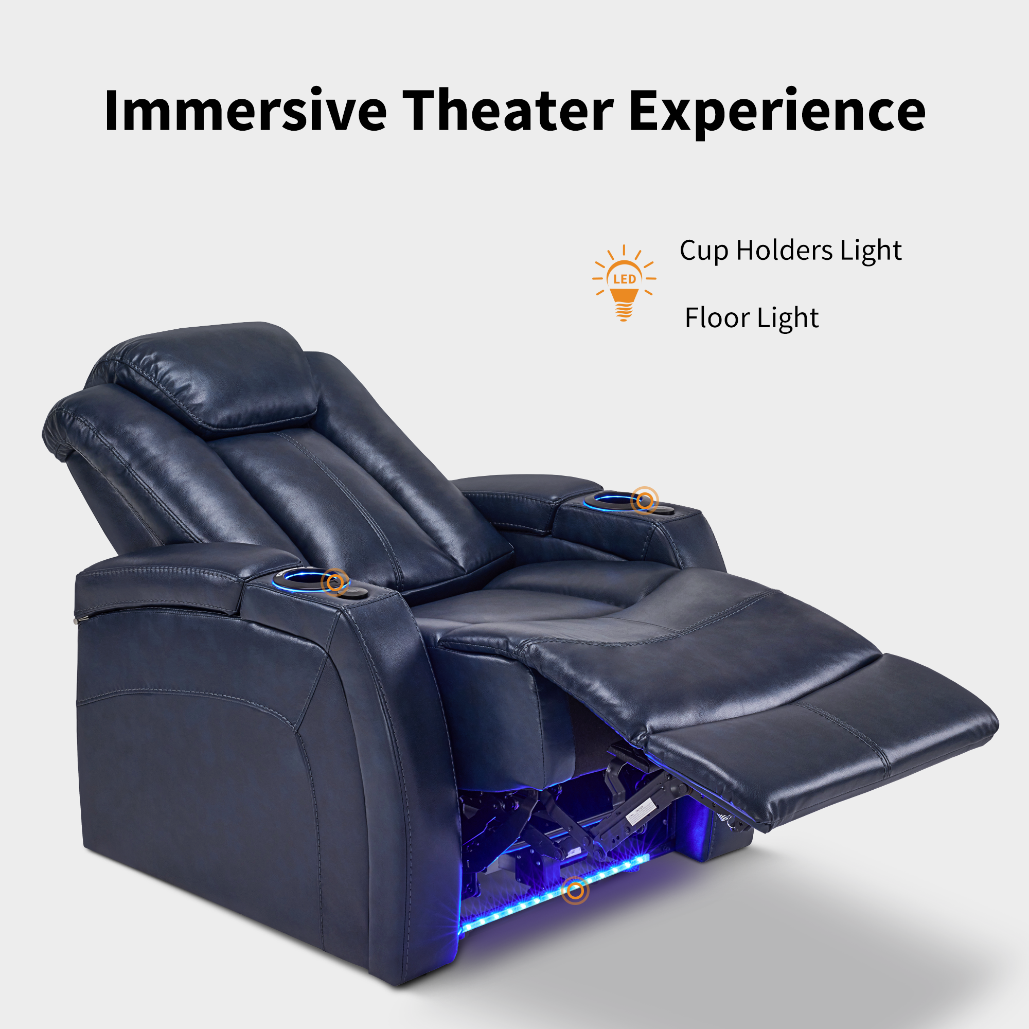 MCombo Home Theater Seating with Adjustable Headrest, Dual Motor Power Recliner Chair with Tray Table, Movie Reclining Sofa with USB, Ambient Lighting & Hidden Arm Storage HTS422