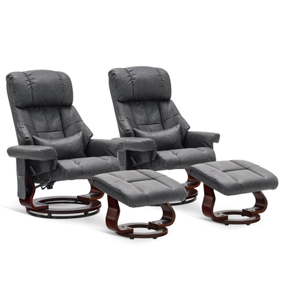 MCombo Recliner with Ottoman Reclining Chair with Massage and Lumbar Pillow, 360 Degree Swivel Wood Base, Faux Leather 9068