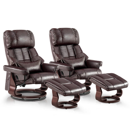 MCombo Recliner with Ottoman Reclining Chair with Massage and Lumbar Pillow, 360 Degree Swivel Wood Base, Faux Leather 9068