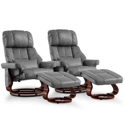 MCombo Recliner with Ottoman Reclining Chair with Massage and Lumbar Pillow, 360 Degree Swivel Wood Base, Faux Leather 9068