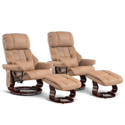 MCombo Recliner with Ottoman Reclining Chair with Massage and Lumbar Pillow, 360 Degree Swivel Wood Base, Faux Leather 9068