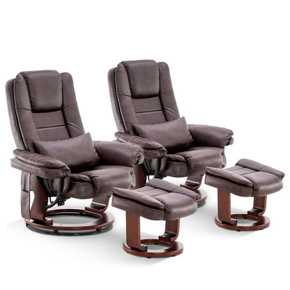 MCombo Recliner with Ottoman Chair Accent Recliner Chair with Vibration Massage, 360 Degree Swivel Wood Base, Faux Leather 9096