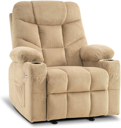 MCombo Manual Glider Rocker Recliner Chair with Cup Holders for Nursery, USB Ports, 2 Side & Front Pockets 8002