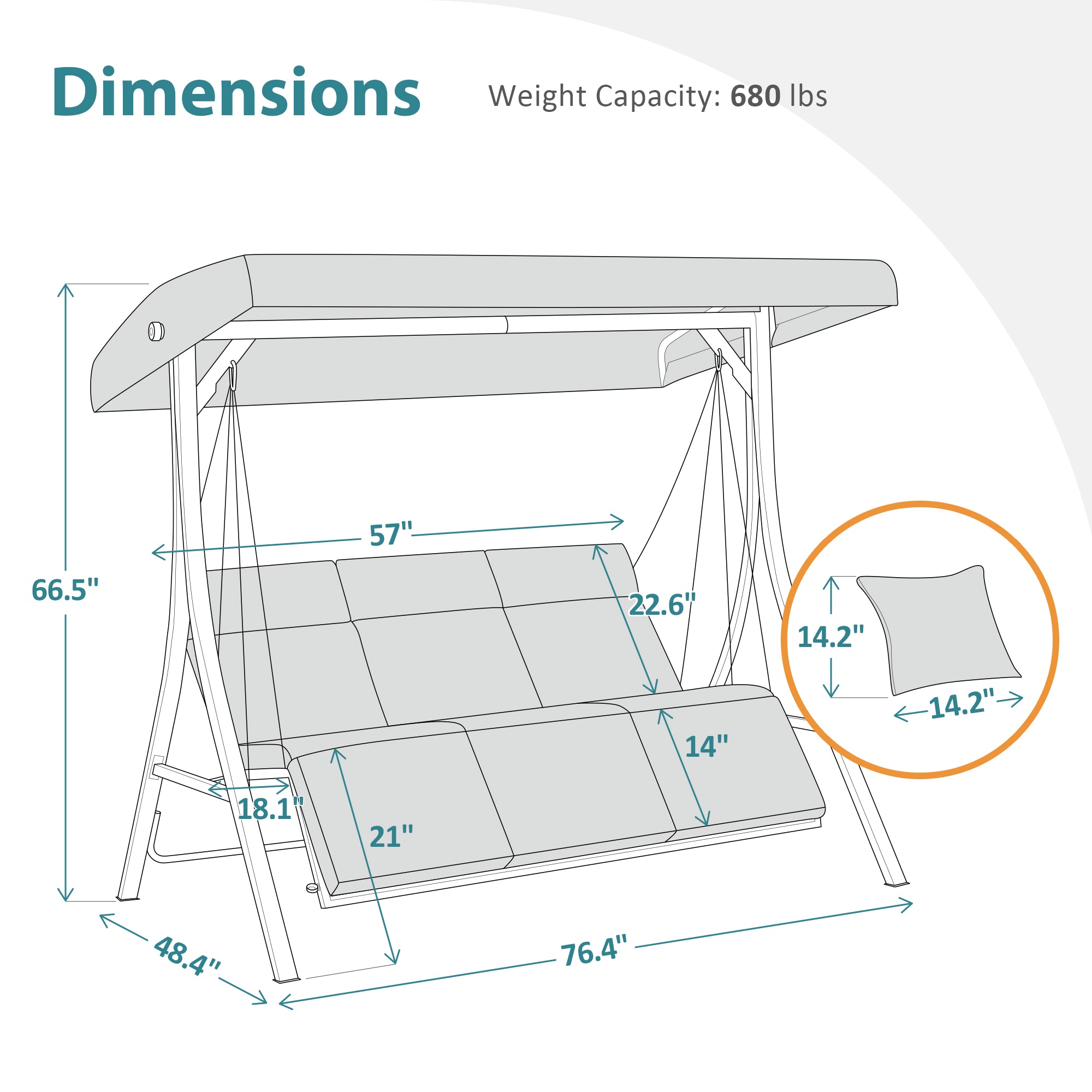 MCombo 3-Seat Reclining Patio Swing Chair with Chain Armrests, Outdoor Porch Swing Chair with Cushions and Pillows for Backyard, Poolside, Deck 4354