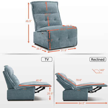 MCombo Armless Power Recliner Sofa with USB Ports, 3.5" Wall Clearance Electric Reclining Sofa Chair for Living Room, 6160-ARL01