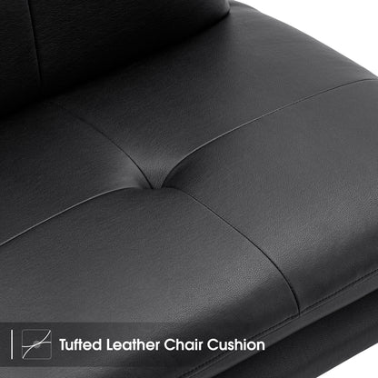 Mcombo Armless Accent Chairs, Faux Leather Slipper Chair with Solid Steel Legs, Tufted Side Chair Club Chair for Living Room Bedroom Office 4812