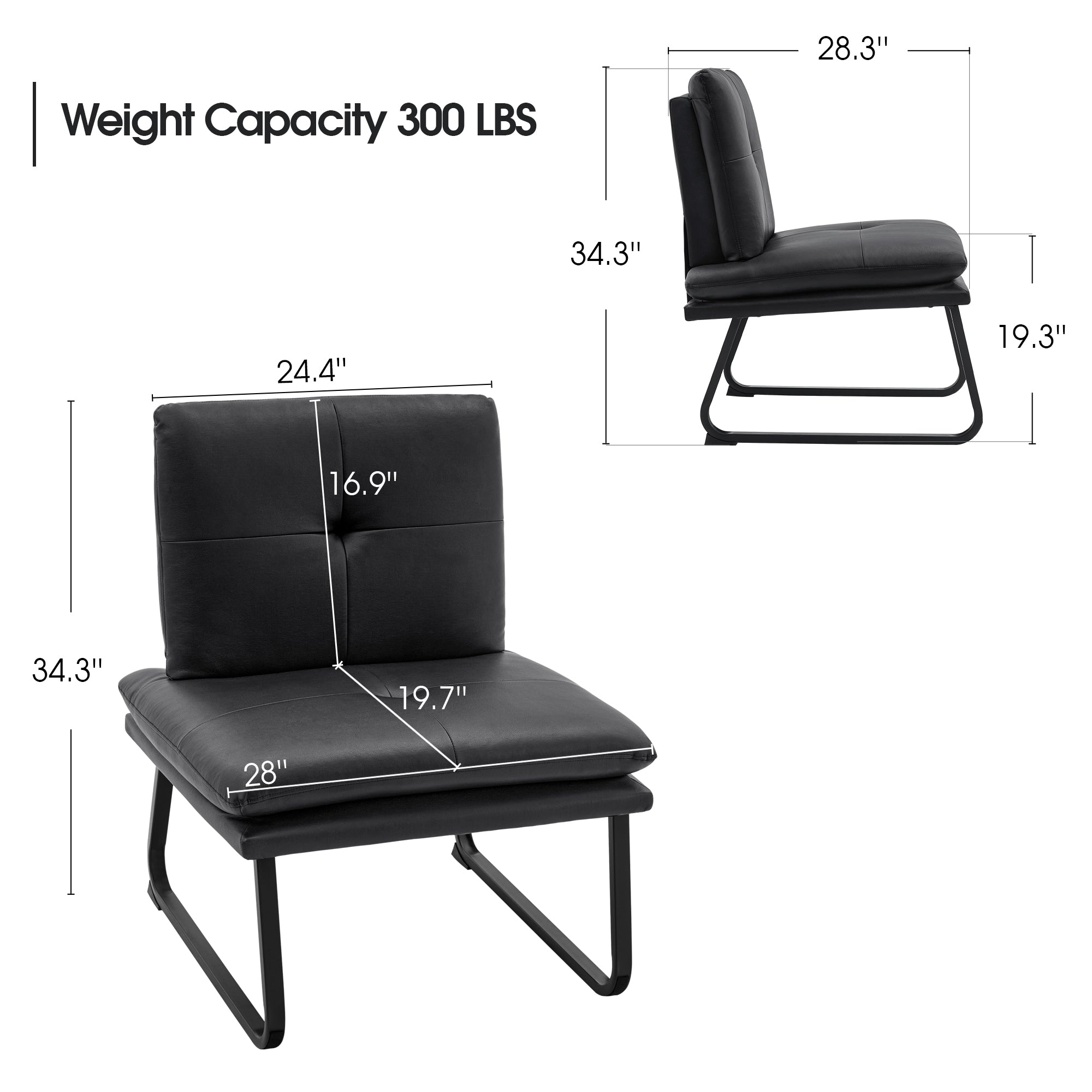 Mcombo Armless Accent Chairs, Faux Leather Slipper Chair with Solid Steel Legs, Tufted Side Chair Club Chair for Living Room Bedroom Office 4812