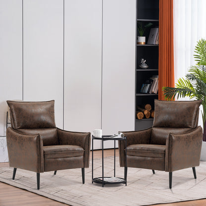 MCombo Accent Club Chair with Ottoman, Leathaire Fabric Armchair with Solid Steel Legs, Lounge Sofa Chairs for Living Reading Room Bedroom 4156