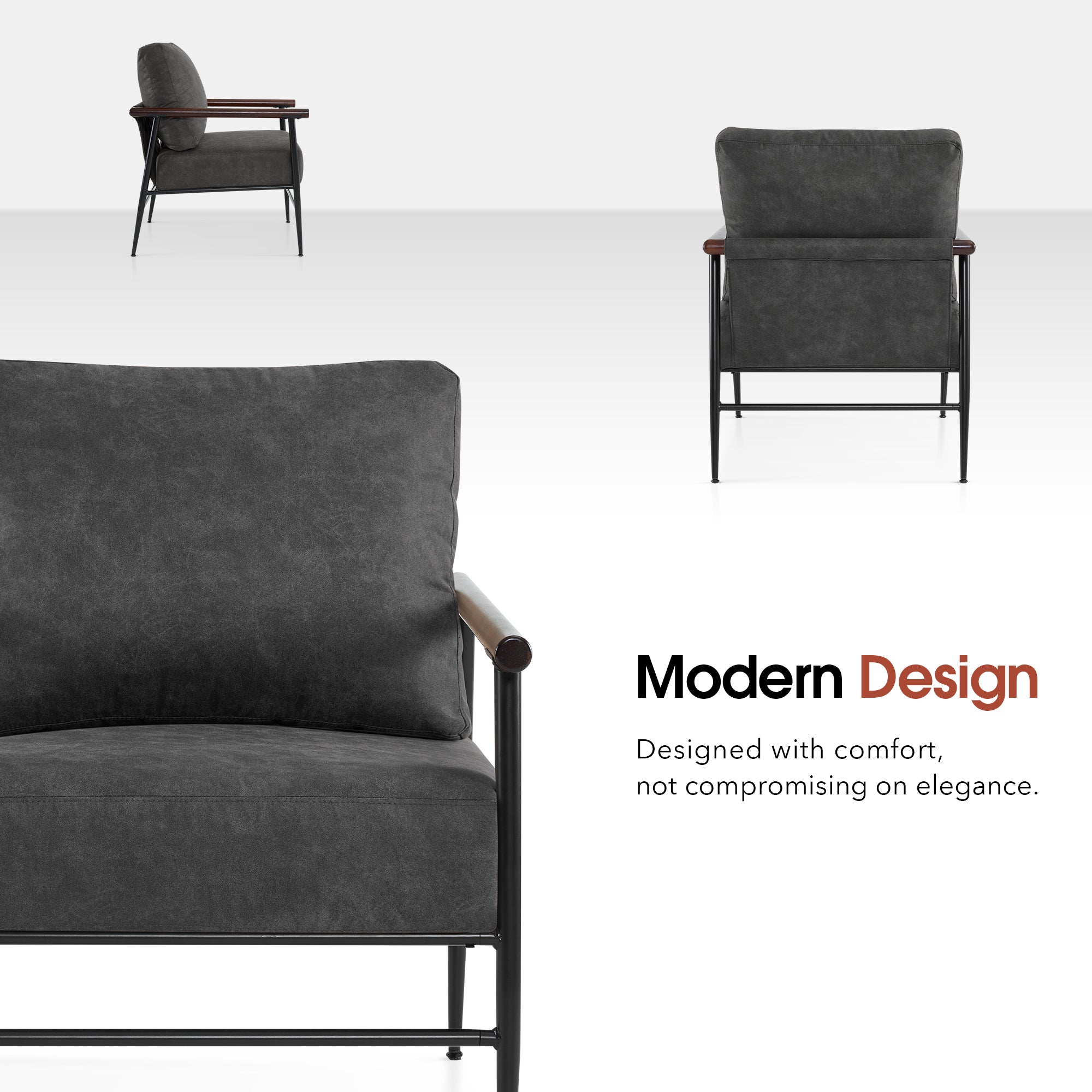 MCombo Modern Accent Chairs, Armchair with Upholstered Cushion, Leathaire Fabric Lounge Chairs for Living Room 4748