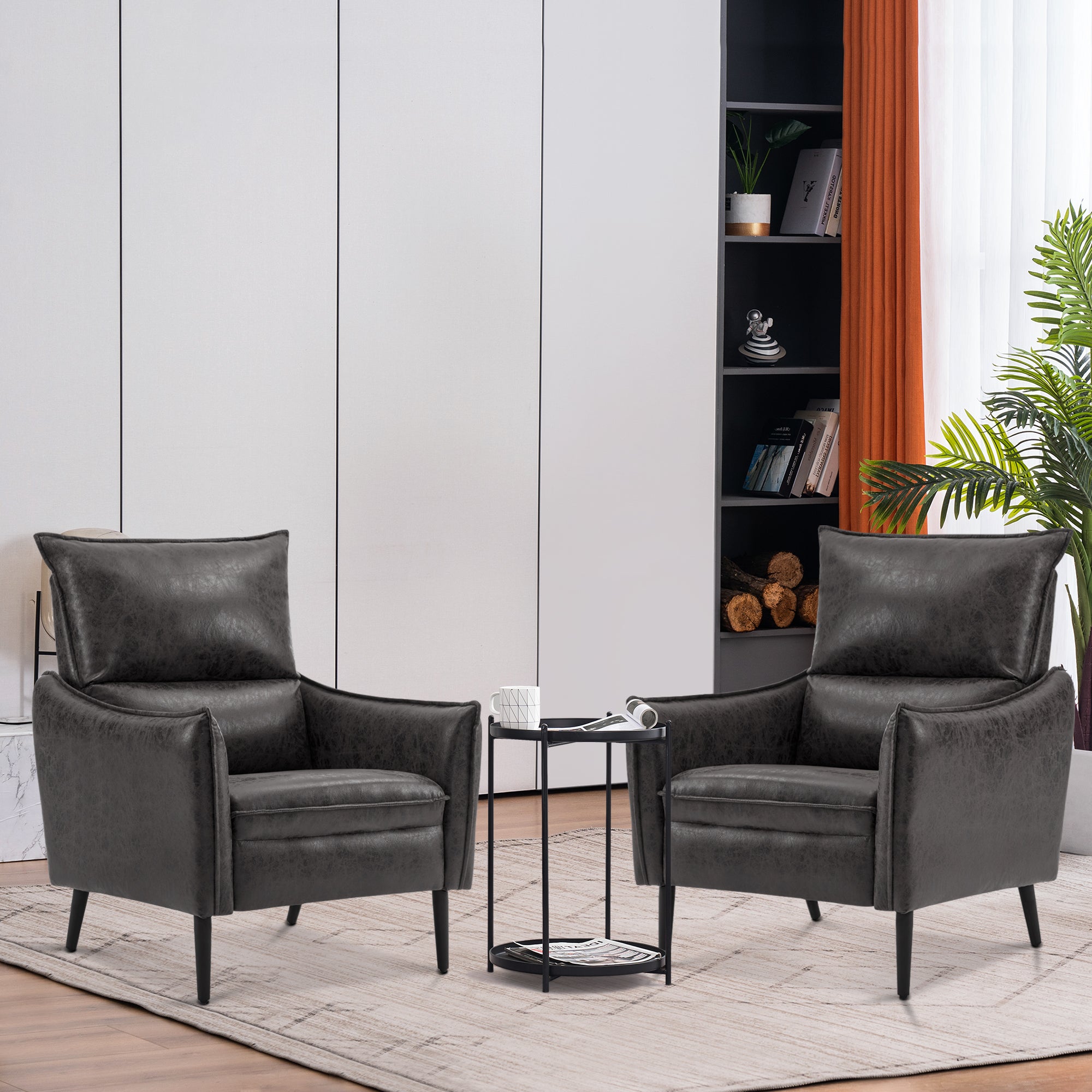 MCombo Accent Club Chair with Ottoman, Leathaire Fabric Armchair with Solid Steel Legs, Lounge Sofa Chairs for Living Reading Room Bedroom 4156